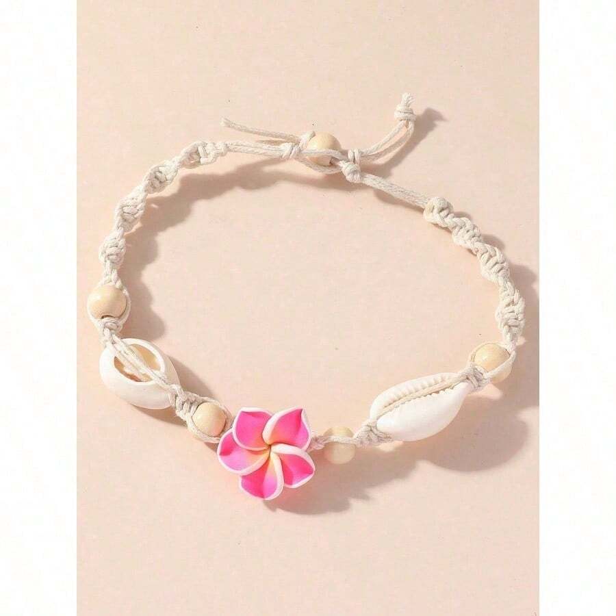 1 New Bohemian Anklet Beach Anklet Handwoven Polymer Clay Flower Sea Shell Anklet Anklet Accessory - 黃色 - 查看 1
