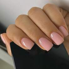 24pcs Square Press On Nails Short Color Acrylic With Solid Design Full Cover False Glossy Glue On Cute Stick On Women Manicure - Hồng - Xem 8