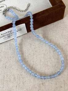 1pc Natural Aquamarine Stone Beaded Necklace, Handmade Jewelry, Minimalist Design, Fashionable & Versatile Choker For Women