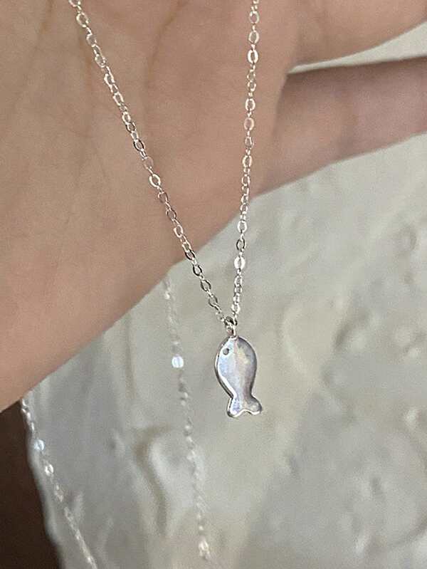 925 Sterling Silver Korean Style Small Fish Pendant Necklace, Fresh Sweet Cute Versatile Minimalist Elegant Clavicle Chain For Women
