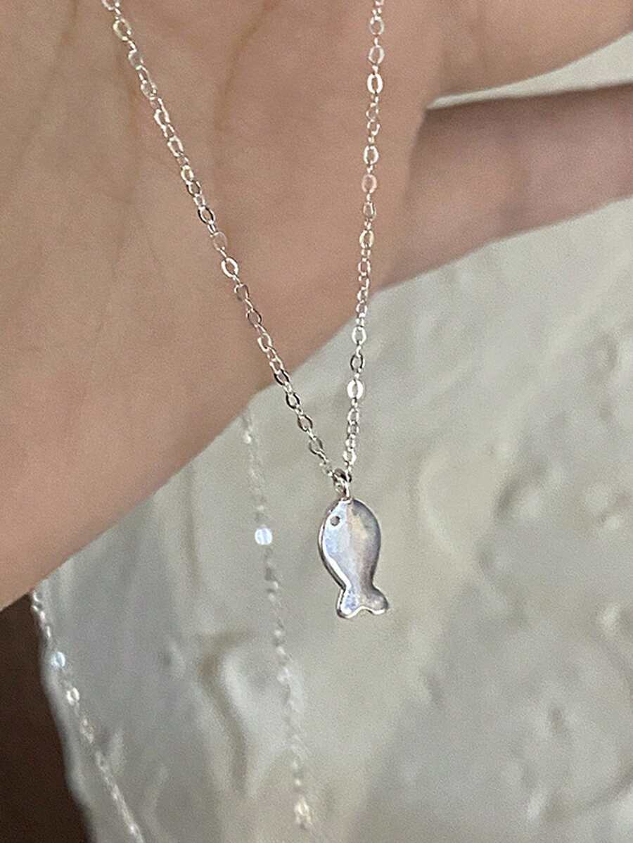 925 Sterling Silver Korean Style Small Fish Pendant Necklace, Fresh Sweet Cute Versatile Minimalist Elegant Clavicle Chain For Women
