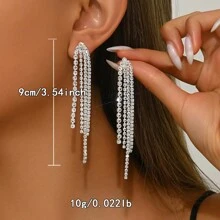 1 par de pendientes largos tipo dangle con cristales y flecos al estilo francés retro para mujeres, perfectos para complementar vestidos de fiesta y de gala
