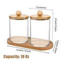 2 件装 Qtip 支架分配器（带托盘）、10 盎司清洁棉签支架清洁球收纳盒、药瓶浴室储物收纳盒、透明罐，适用于清洁棉签、清洁球、清洁垫、清洁牙线