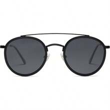 Retro Vintage Round Polarized Sunglasses For Women Men Small Double Bridge Circle Sunnies SJ1104 - 深黑色/灰色 - 查看 5