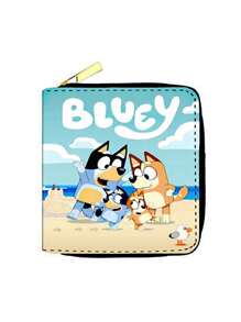 Bluey 1Pc Bluey Cartoon Cute Wallet Card Bag Coin Wallet Short Zipper Wallet Coin Purse Multiple Card Slots Birthday Party Gift Change Storage(Some Parts May Be Random)