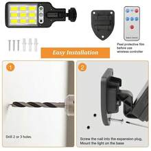 2 件装 COB 太阳能壁灯 108COB 太阳能壁灯户外太阳能灯 3 种照明模式运动传感器灯适用于花园墙壁露台路径照明 - 白色 - 查看 6