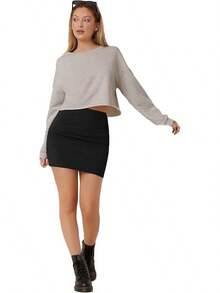Women's Basic High Waisted Pencil Bodycon Short Skirt - Black - View 1