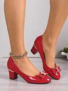Geeyea Tacones altos con lazo elegantes para mujer - Rojo - Ver 3