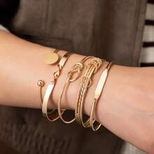 JOJELOO 5 pièces Ensemble de bracelets élégants et minimalistes pour femmes, bracelet à manchette ouvert avec design géométrique de cercle et de nœud, jonc vintage chic en fer, convient pour les occasions quotidiennes et de fête
