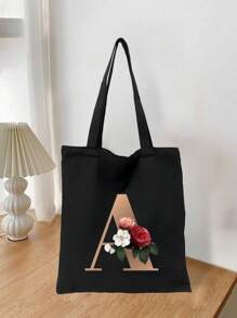 1 pieza Bolso de mano de lona con impresión de letra dorada de moda casual, bolso de hombro, bolso de compras de gran capacidad para mujeres, bolso de viaje plegable y reutilizable, regalo para vacaciones, buen regalo para compañeros de clase, amigos, damas de honor, hermanas, madres, muy adecuado para que los estudiantes vuelvan a la escuela, vacaciones de verano, vacaciones, playa, viajes, negocios, estudiantes, picnic, campamento, supermercado, uso diario