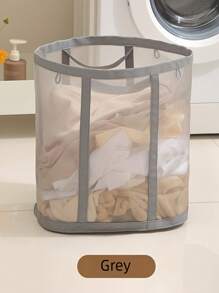 2pcs/1pc Casual Style Nylon Mesh Laundry Basket With Handle, Retractable Shape, Foldable And Wall-Mounted, Suitable For Various Room Types, Unlined - Dirty Clothes Storage Organizer