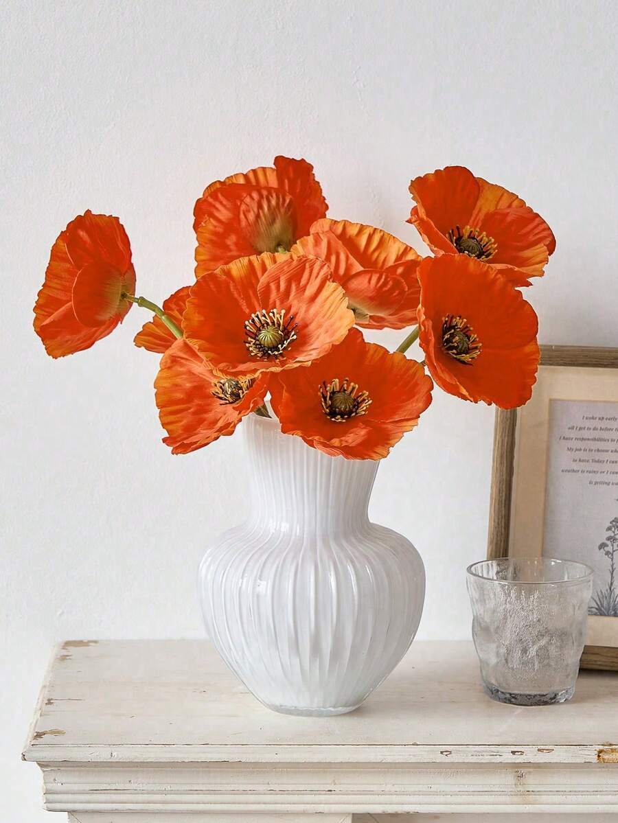 Set de 6/12 piezas de flores artificiales con tallos incluidos - Flores falsas para decoración de hogar, bodas, fiestas, centros de mesa, diademas y pantuflas - Naranja Quemada - Ver 1