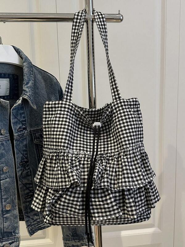 حقيبة كتف كبيرة من الشيفون المكرمل، حقيبة كتف كبيرة مربعة الشكل للنساء، حقيبة كاجوال كبيرة السعة تحت الذراع، وصول جديد ربيع/صيف 2025