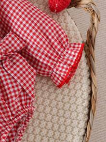 1pc Baby Girls' Cute Strawberry Plaid Bodysuit, Lightweight For Spring/Autumn - Red - View 6