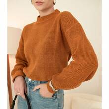 Blusa De Frio Feminina Tricot Manga Longa Bufante Casual De trico  Moda Diário Inverno