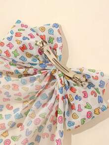 4 件装儿童女孩返校休闲学院风字母印花网状丝带蝴蝶结发夹