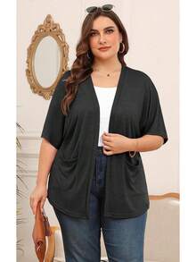 Womens Short Sleeve Kimono Cardigans Lightweight Summer Cardigan Casual Loose Beach Cover Up Curved Hem With Pockets - A12-purple - View 5