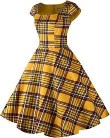 PUKAVT Cocktail Party Dress 1950 Retro Swing Dresshalloween - P-金格子 - 查看 6