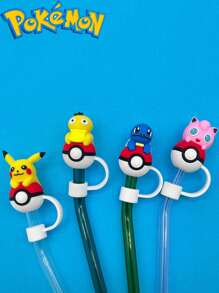 pokemon Pokemon Cute Character Silicone Straw Top Cover, Dust-Proof Pikachu Reusable Straw Tip For 30 And 40 Ounces Cups With Handles - Fits 10mm Straws, 1 Pc , Perfect Party Gift, Office Supplies, Birthday Gift Toy, Pikachu, Handmade Set, Fashion, Ideal Gift For Party Collection