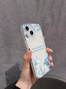 1pc Custom Text Mobile Phone Case, Fashionable Blue Lily Flower Pattern Soft Transparent TPU Full Coverage Anti-Slip Case For IPhone 16 Pro Max/15 Pro/14 Plus/13 Pro/12 Pro Max/11/XS Max/8/7 Phone Accessories