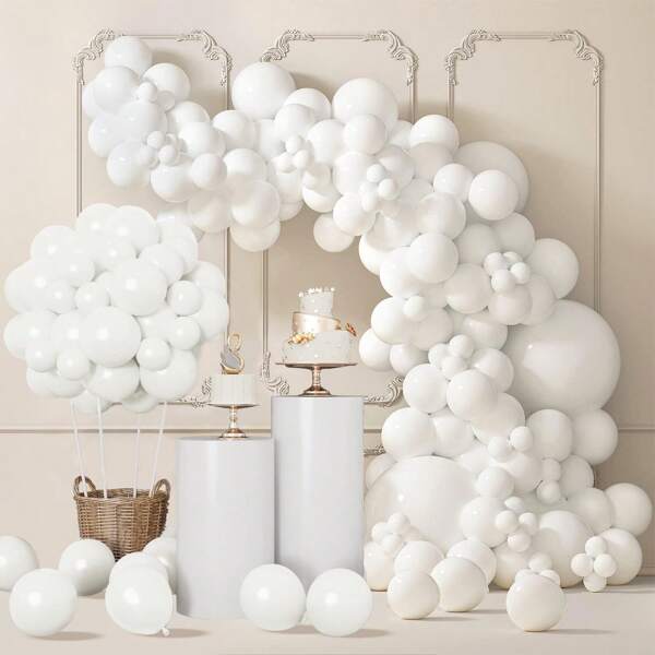110pcs White Balloon Arch Kit, White Balloons Of Different Sizes Pack Of 18/10/5 Inch Party Balloon Kit, For Birthday Party Or Balloon Arch As, Graduation, Wedding, Anniversary Party, Engagement Party Decorations, Photo Studio Photo Background Decoration Props