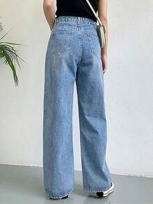 HDLTE Women Ripped Boyfriends Jeans Distressed High Waist Baggy Pants Wide Leg Straight Trousers Y2k Streetwear Pants… - 藍色 - 查看 2