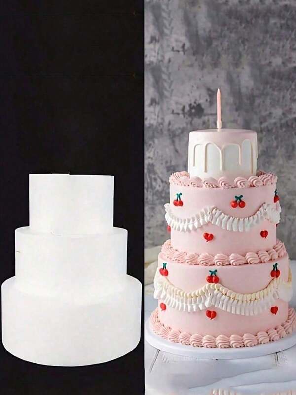 1 pezzo di modello di torta in schiuma bianca rotonda per decorare e realizzare, esporre prodotti da forno, progettazione di torte nuziali, torte di compleanno, torte per feste di Natale o decorazioni floreali essiccate, San Valentino, Pasqua e altre decorazioni per torte per feste di vacanza