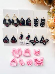 Cortadores de joyería de arcilla polimérica con estilo gótico, moldes de arcilla blanda para joyería de Halloween 2025 DIY para pendientes, collares y herramientas de corte de cerámica - Molde de corte de arcilla blanda - Adecuado para principiantes y artistas de joyería, herramienta de fabricación de pendientes de arcilla polimérica, kit de fabricación de joyería de arcilla, moldes de pendientes de arcilla, fabricado por PLA