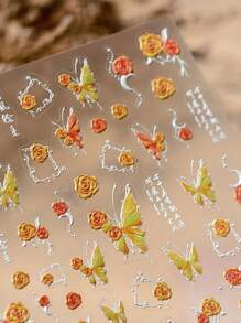 蝴蝶美甲贴纸粉色蝴蝶5D浮雕指甲贴花贝壳灯蝴蝶指甲图案贴纸美甲配件女士女孩DIY美甲装饰用品