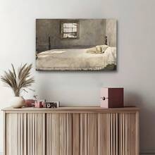 Framed Canvas Master Bedroom By Andrew Wyeth Dog Sleeping In Bed Giclee Canvas Print Poster  Watercolor Painting Vintage Victorian Wall Art Decor - Framed - View 4