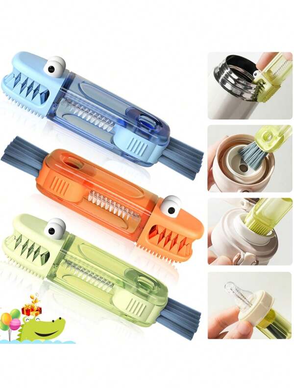 4-in-1 Wasser Flasche Reinigungsbürste mit Hai/Blumen Motiv, Tassen Deckel Reinigungsbürste, tragbares Fugen Reinigungsbürsten Set, multifunktionale Flasche Reinigungsbürste, Silikon Tassen Deckel Fugen Reiniger, Haushalt Küchen Fugen Reinigungswerkzeug, mit Kappe geeignet für enge Flaschenbereiche und verschlossene Lebensmittel Vorratsbehälter, (Mehrfarbig)