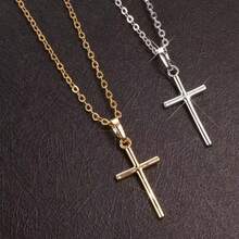 1 件男女款小十字架项链，十字架吊坠链项链，18K 镀金/银色/黑色吊坠项链，防水不褪色，不锈钢珠宝礼物 - Cross - 查看 3