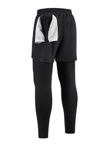 2 Pieces Set Outdoor Sports Running Pants With Side Pockets, Composed Of Shorts And Long Pants Black Spring - Black - View 3