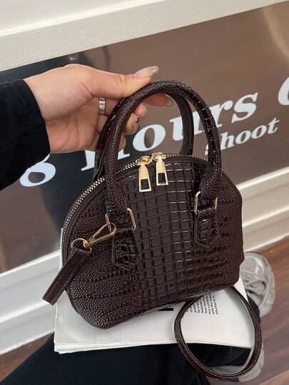 Classic Versatile Fashion Crocodile Pattern Tote Bag, Women's Crossbody Bag Shoulder Bag, Simple Leather Handbag Messenger Bags, Dome Top Handle Satchel With Adjustable Shoulder Strap Purse Commuting Briefcase Crossbody Bag