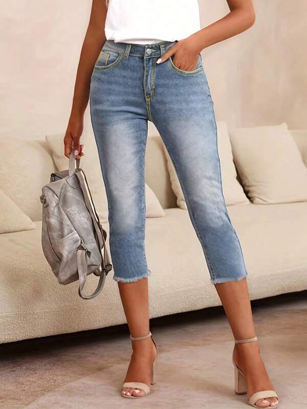 Cross-Border Women's Spring, Summer And Fall New Casual Fashion Retro Style Women's Tight Simple Denim Seven-Minute Pants