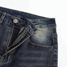 THUNDER Womens High Waisted Wide Leg Jeans Stretchy Distressed Pants - D Blue - View 4