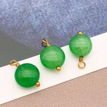 2 piezas Colgantes de piedra natural redondos y planos Encantos de piedra natural de acero inoxidable para hacer pendientes, collares, pulseras y joyería de 9x12mm