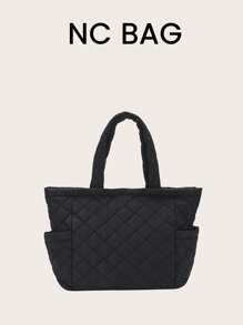 Large Capacity Solid Color Canvas Tote Bag, Fashionable For Daily Commute
