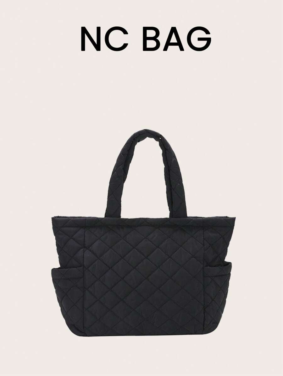 Large Capacity Solid Color Canvas Tote Bag, Fashionable For Daily Commute