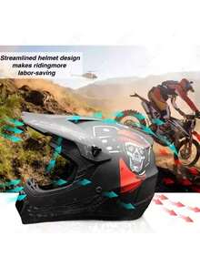 Casco de Motocross Negro M-XL – Integral con Certificación DOT, Gafas, Guantes y Protector Facial Incluidos