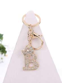 26pcs Alphabet Letter Rhinestone Keychain, Gold-Color Zinc Alloy Bling Pendant Accessories For Handbag Charm, ABCDEF School