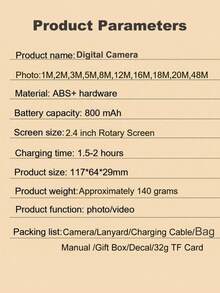 1 pièce Caméra numérique HD LK-007 avec écran rotatif de 2,4 pouces, caméra rechargeable CCD avec carte mémoire 32 g et multiples modes de filtre. Caméra portable anti-secousses avec zoom intelligent pour une utilisation en extérieur - Multicolore - Voir 13