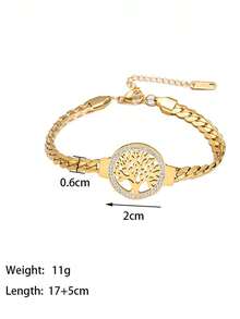 1 件女士不锈钢生命之树锆石链手链，时尚日常珠宝配饰，情人节礼物 - 彩色 - 查看 4