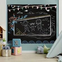 1 Set Detachable Blackboard Wallpaper & 5 Chalks, Durable Dry Erase Message Board, Suitable For Graffiti, Office, School, Home