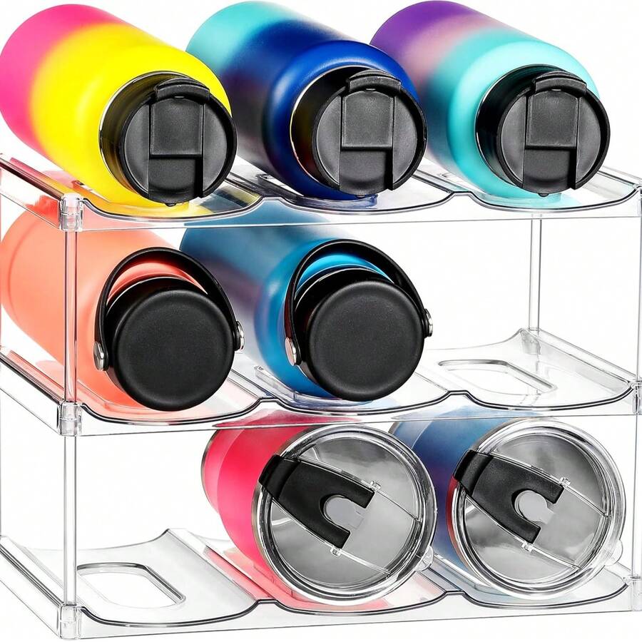 LARGER Compartment - Stackable Water Bottle Organizer Holder - For Others' Large Tumbler - Clear Wine Rack, Cup Bottle Holder For Cabinet Home Countertop Fridge Pantry Shelf, 3 Tier Hold 9 - 無色 - 查看 1