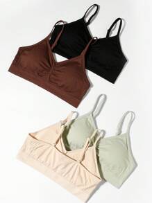 4pcsWomen's Multi-Color Base Layer Top, Sports Bra With Cups And Thin Shoulder Straps, Detachable Padded Push-Up Bra, Fitness And Running Vest, Sexy Yoga Top