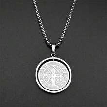 Rotatable St. Benedict Medal Necklace, Unisex, Stainless Steel Gold-Plated Chain Necklace, St. Benedict Jewelry - Necklace - View 6