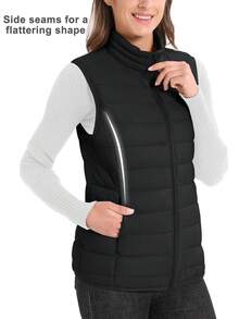 Cavva 女士轻便背心外套，防水柔软无袖保暖夹克，适合徒步、露营、跑步等户外活动，黑色，春季款 - 黑色 - 查看 4