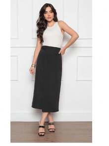 W167 Women's Midi Skirt Side Detail Fake Pocket Zipper Back Simple Sexy Polyester Skirt Beach Evening Holiday Wedding Sports Office All - 黑色 - 查看 6