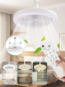 Ventilador de techo LED de 10 pulgadas con control remoto, 5 aspas, oscilación de 360°, 3 temperaturas de color, 3 velocidades de viento, temporizador, sin batería, cableado, para dormitorio, sala de estar, estudio - Blanco - Ver 3